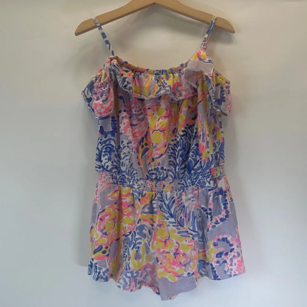 Lilly Pulitzer Girls M 6 - 7 Emoni‎ Romper Lilac Verbena Tank + Off The Shoulder